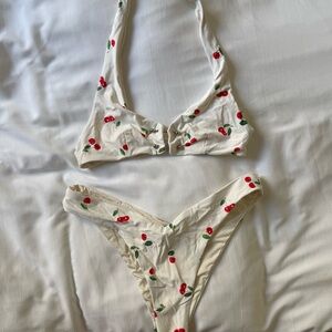 WeWoreWhat Cherry Print Cream Bikini Set
